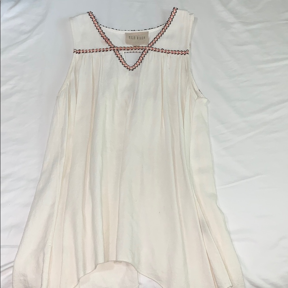 White tank w orange and blue knit accents